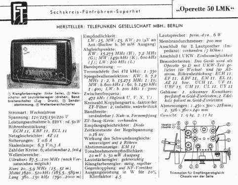 Operette 50W ; Telefunken (ID = 1138079) Radio