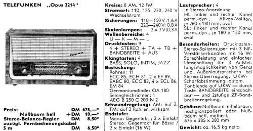 Opus 2214; Telefunken (ID = 3103976) Radio