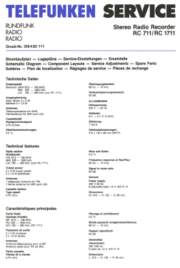 Stereo Radio Recorder RC-711; Telefunken (ID = 2759141) Radio