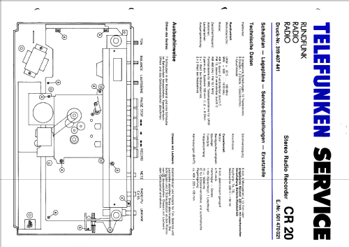 Stereo Radiorecorder CR20; Telefunken (ID = 968974) Radio