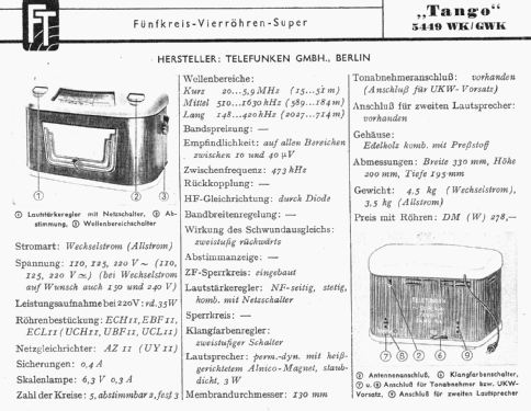 Tango 5449WK T5449WK; Telefunken (ID = 1252696) Radio