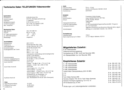 Video Recorder 940 E-Nr. 552 475141; Telefunken (ID = 1441155) R-Player