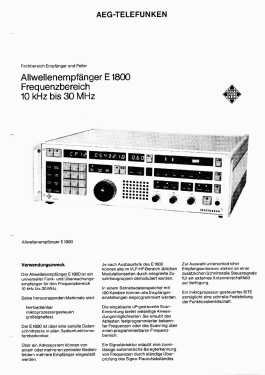 VLF HF Receiver E 1800/3; Telefunken (ID = 3085931) Commercial Re