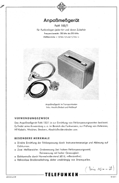 Anpaßmeßgerät FaM 100/1; Telefunken; Wien (ID = 3048449) Equipment