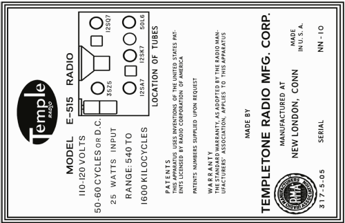 E-515 ; Templetone Radio Mfg (ID = 3033334) Radio