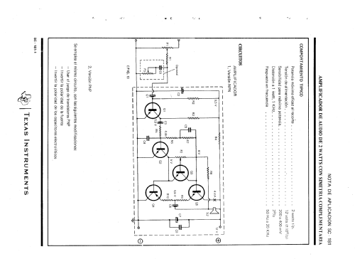 Amplificador de Audio de 2 w con Simetría Complementaria SC-181; Texas Instruments (ID = 1708544) Kit