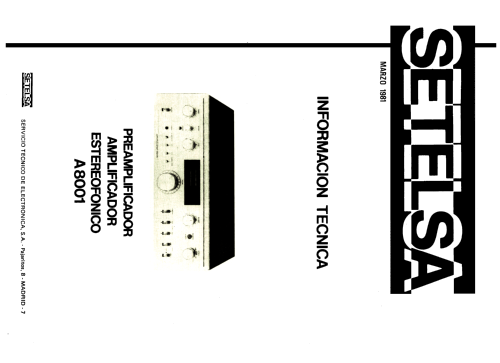 Amplificador Estereofónico A-8001; Thomson Española S.A (ID = 2483922) Ampl/Mixer