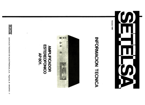 Amplificador Estereofónico AP-801; Thomson Española S.A (ID = 2479430) Ampl/Mixer
