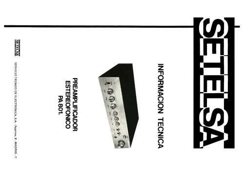 Preamplificador Estereofónico PA-801; Thomson Española S.A (ID = 2479321) Ampl/Mixer