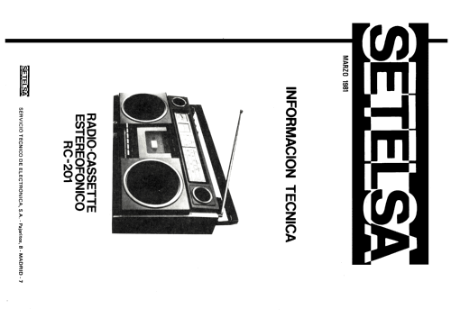 Radio Cassette Estereofónico RC-201; Thomson Española S.A (ID = 2484486) Radio