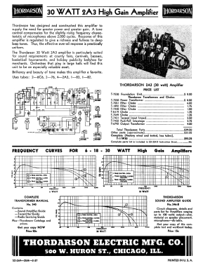 Amplifier 30 W 2A3 T-7530, T-11W30; Thordarson Electric (ID = 3034958) Ampl/Mixer