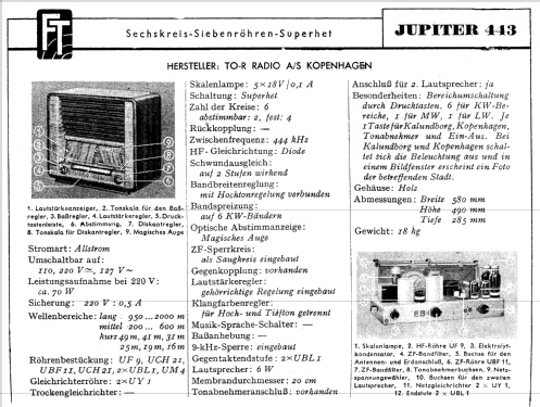 Jupiter 443; TO-R Radio A/S; Vanl (ID = 740224) Radio