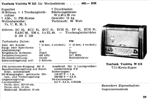 Violetta W312; Tonfunk GmbH; (ID = 2047179) Radio