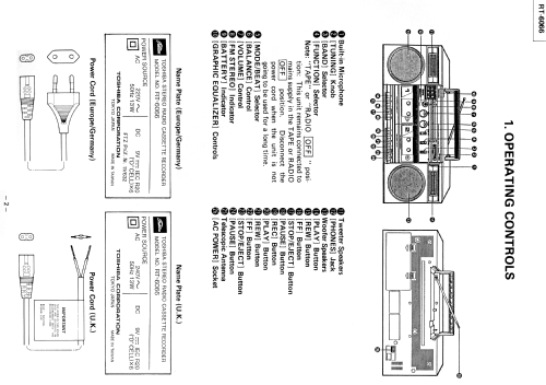 AM-FM Stereo Radio Cassette Recorder RT-6066; Toshiba Corporation; (ID = 1818548) Radio