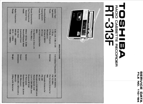 3 Band Radio Cassette Recorder RT-313F; Toshiba Corporation; (ID = 1810735) Radio