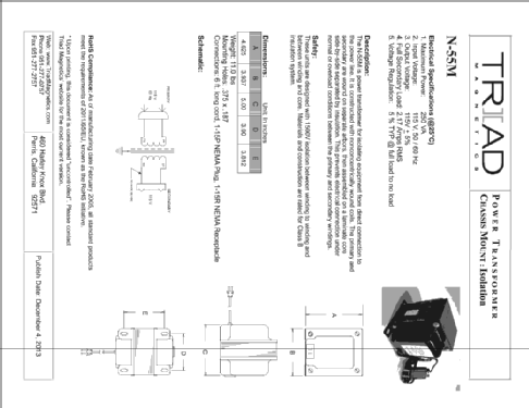 Isolation Power Transformer N-55M; Triad Magnetics Inc. (ID = 2043547) Ausrüstung