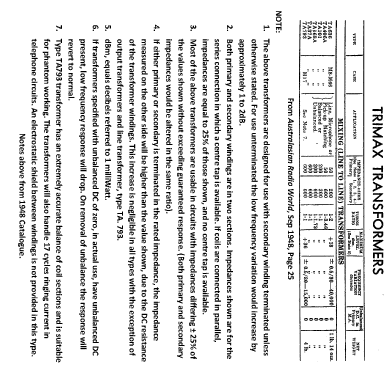 Mixing Transformers TA636 TA406A TA101 TA168A TA37A TA793; Trimax Transformers (ID = 2435615) Radio part