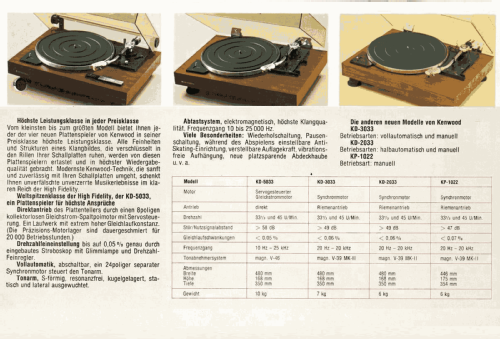 Belt Drive Turntable Full Auto KD-3033; Kenwood, Trio- (ID = 2087617) R-Player