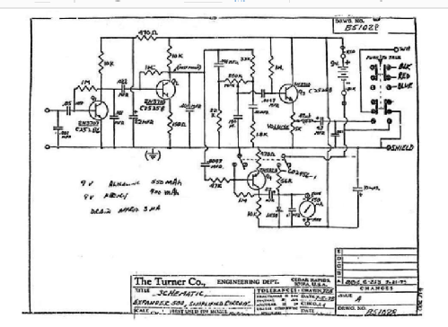 CB Base Microphone with Preamplifier Expander 500 Simplified Circuit; Turner Co. The; (ID = 2786147) Microfono/PU