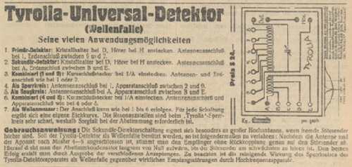 Universal-Detektor ; Tyrolia, Radio-Haus; (ID = 3100237) Crystal