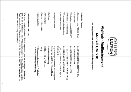 Vielfach-Messinstrument UM-210; Ultron-Elektronik (ID = 2522793) Equipment