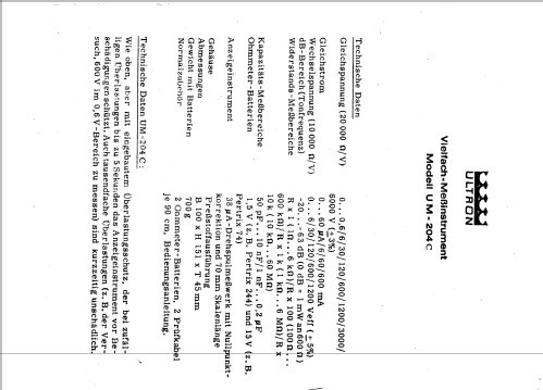 Vielfachmessgerät 204C; Ultron-Elektronik (ID = 2583541) Equipment