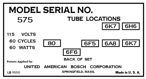 575 console ; United American (ID = 3110048) Radio