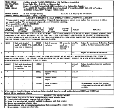 Cadillac 7266505; United Motors (ID = 235475) Car Radio