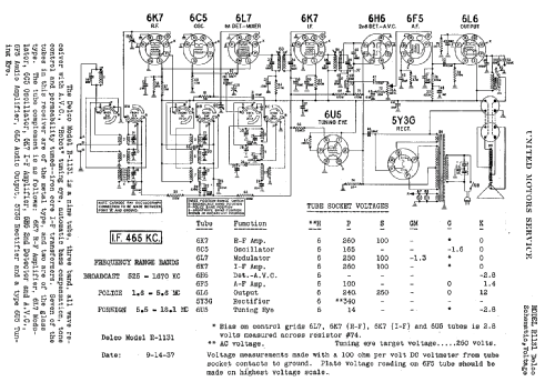 Delco R-1131; United Motors (ID = 781177) Radio