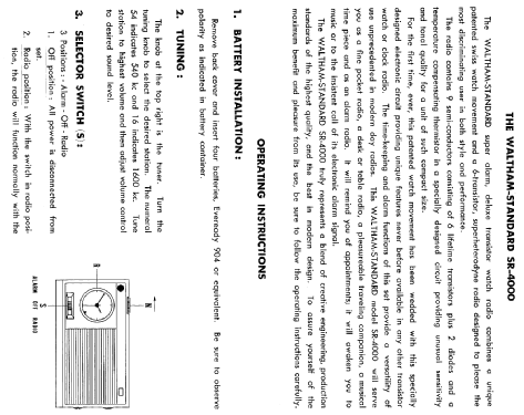 Waltham * Standard Super Alarm - deluxe Transistor Watch Radio SR-4000; Standard Radio Corp. (ID = 2669358) Radio