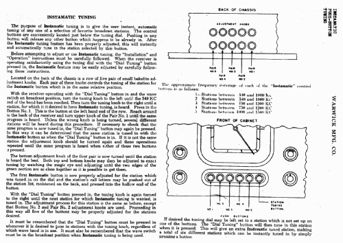 Instamatic Push Button Tuning Radio part Warwick Mfg. Corp ...