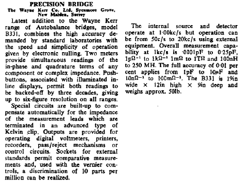 Precision Bridge B331; Wayne Kerr; New (ID = 3016162) Ausrüstung