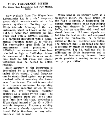VHF Frequency Meter FM-6; Wayne Kerr; New (ID = 2726880) Equipment
