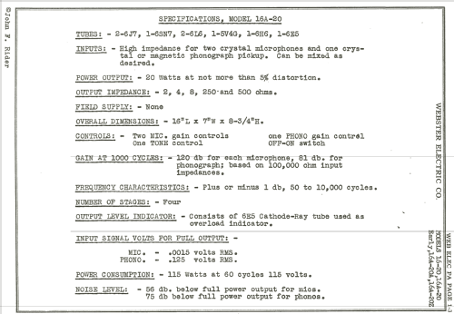 16A-20 ; Webster Electric (ID = 1629313) Verst/Mix