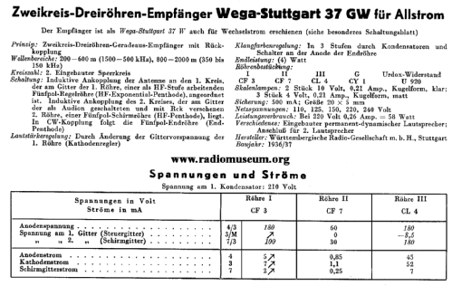 Stuttgart 37GW; Wega, (ID = 35957) Radio