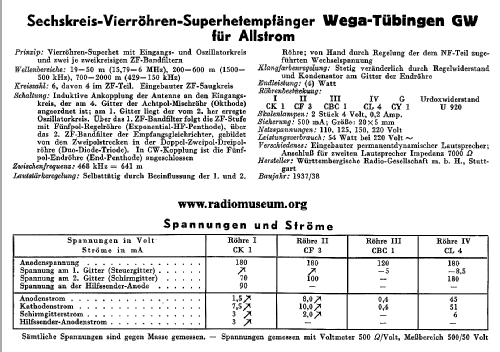 Tübingen GW; Wega, (ID = 35971) Radio