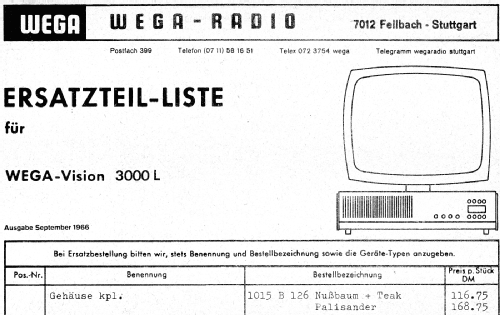 Wegavision 3000L; Wega, (ID = 2450854) Fernseh-E