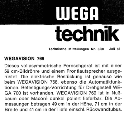 Wegavision 769; Wega, (ID = 2458467) Télévision