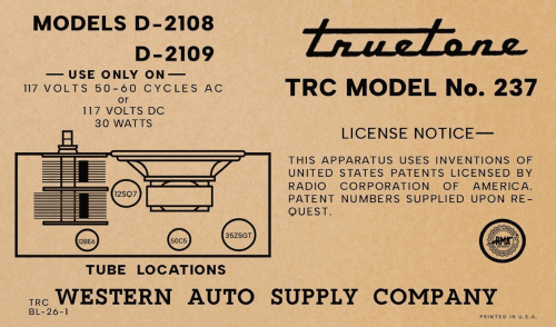 D2108 Truetone 237 BU; Western Auto Supply (ID = 3091160) Radio