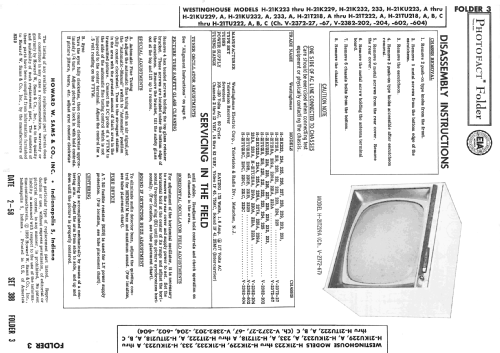 H21K227 Ch= V-2372-27; Westinghouse El. & (ID = 2530474) Television