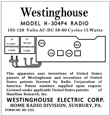 H-304P4 Ch= V-2153; Westinghouse El. & (ID = 3044885) Radio