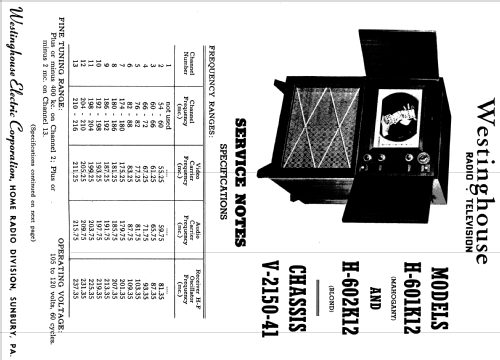 H-602K12 Ch= V-2150-41; Westinghouse El. & (ID = 1205261) Television