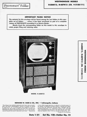 H-606K12 Ch= V-2150-111; Westinghouse El. & (ID = 2828019) Télévision