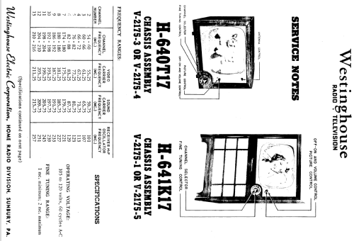 H-640T17 Ch= V-2175-3; Westinghouse El. & (ID = 1203281) Television