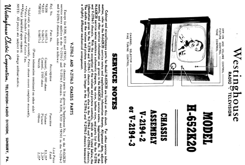 H-652K20 Ch= V-2194-2; Westinghouse El. & (ID = 1211467) Televisión