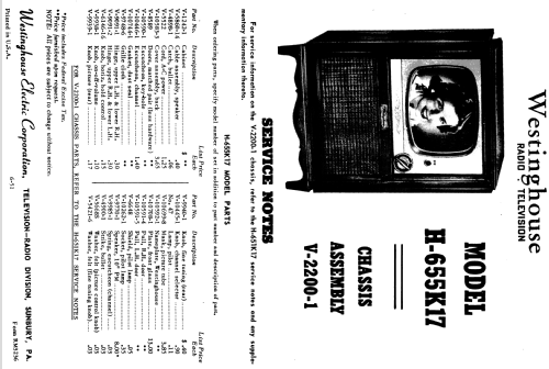 H-655K17 Ch= V-2192-6; Westinghouse El. & (ID = 1213628) Télévision