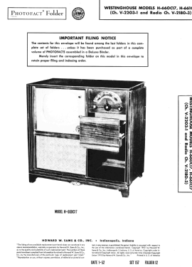 H-661C17 Ch= V-2203-1, V-2180-3; Westinghouse El. & (ID = 3015220) TV Radio