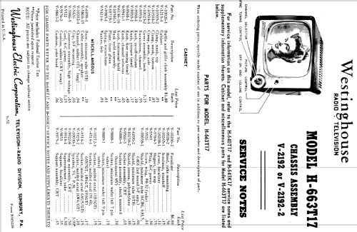 H-663T17 Ch= V-2192; Westinghouse El. & (ID = 1216609) Television