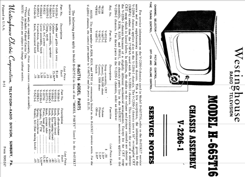 H-665T16 Ch= V-2206-1; Westinghouse El. & (ID = 1217210) Televisión