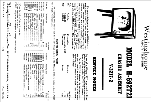 H-692T21 Ch= V-2217-2; Westinghouse El. & (ID = 1217640) Television